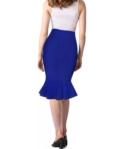 Womens Premium Nylon Ponte Stretch Office Fishtail Pencil Skirt High Waist Made in The USA Below Knee Ksk45010-1073t-royal $1...