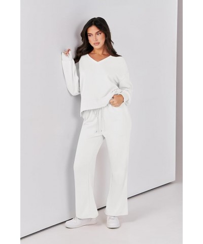 2 Piece Outfits Lounge Jogger Set 2023 Fall Fashion Matching Sets Crop Top and Wide Leg Pants Sweatsuits White $22.95 Activewear