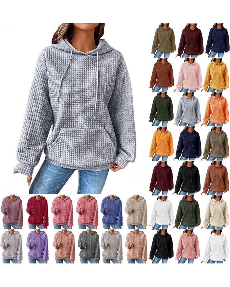 Women's Casual Solid Long Sleeve Pullover Hoodies With Pockets Autumn Loose Fitted Plus Size Drawstring Sweatshirts Grey-c $1...