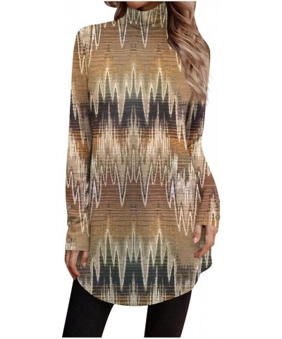 Womens Tops High Neck Shirt Marble Print Dressy Casual Fall Long Tunic Tops for Leggings Blouses S2115-bronze $10.43 Tops