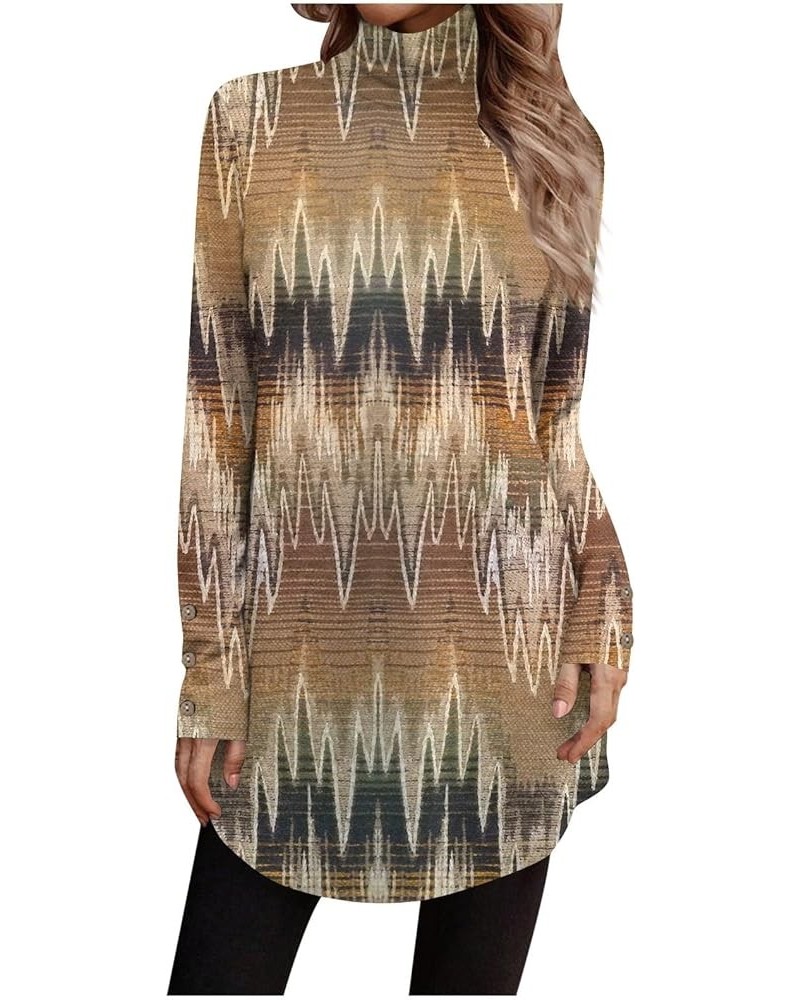 Womens Tops High Neck Shirt Marble Print Dressy Casual Fall Long Tunic Tops for Leggings Blouses S2115-bronze $10.43 Tops