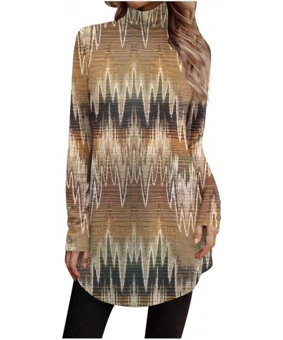 Womens Tops High Neck Shirt Marble Print Dressy Casual Fall Long Tunic Tops for Leggings Blouses S2115-bronze $10.43 Tops