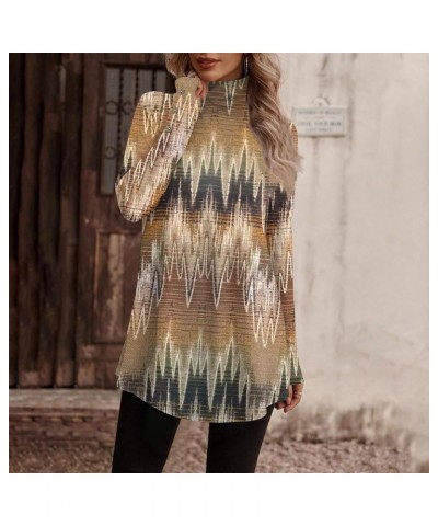 Womens Tops High Neck Shirt Marble Print Dressy Casual Fall Long Tunic Tops for Leggings Blouses S2115-bronze $10.43 Tops