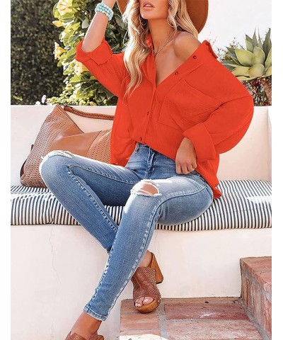 Oversized Button Down Long Sleeve Shirts for Women Solid Color Casual Boyfriend Shirt Boluse Tops Orange $13.24 Blouses