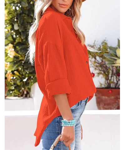 Oversized Button Down Long Sleeve Shirts for Women Solid Color Casual Boyfriend Shirt Boluse Tops Orange $13.24 Blouses