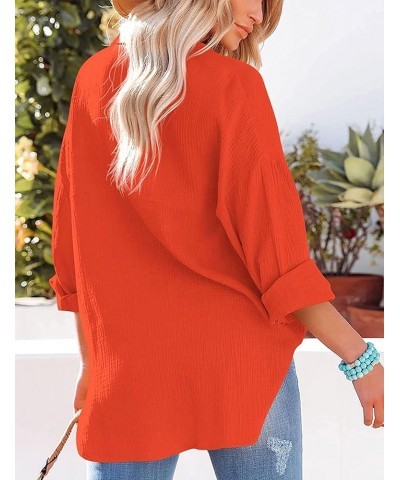 Oversized Button Down Long Sleeve Shirts for Women Solid Color Casual Boyfriend Shirt Boluse Tops Orange $13.24 Blouses