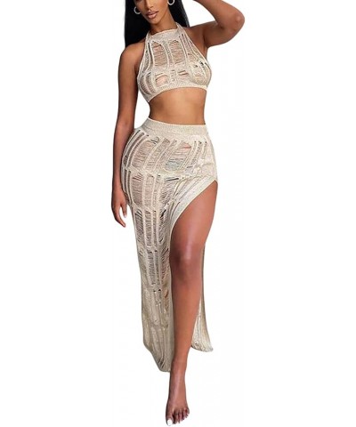 Women's Sexy Sheer Mesh Long Sleeve Beach Cover Up Hollow Out Backless Party Club Mini Dress Swimwear 3-beige $19.44 Swimsuits