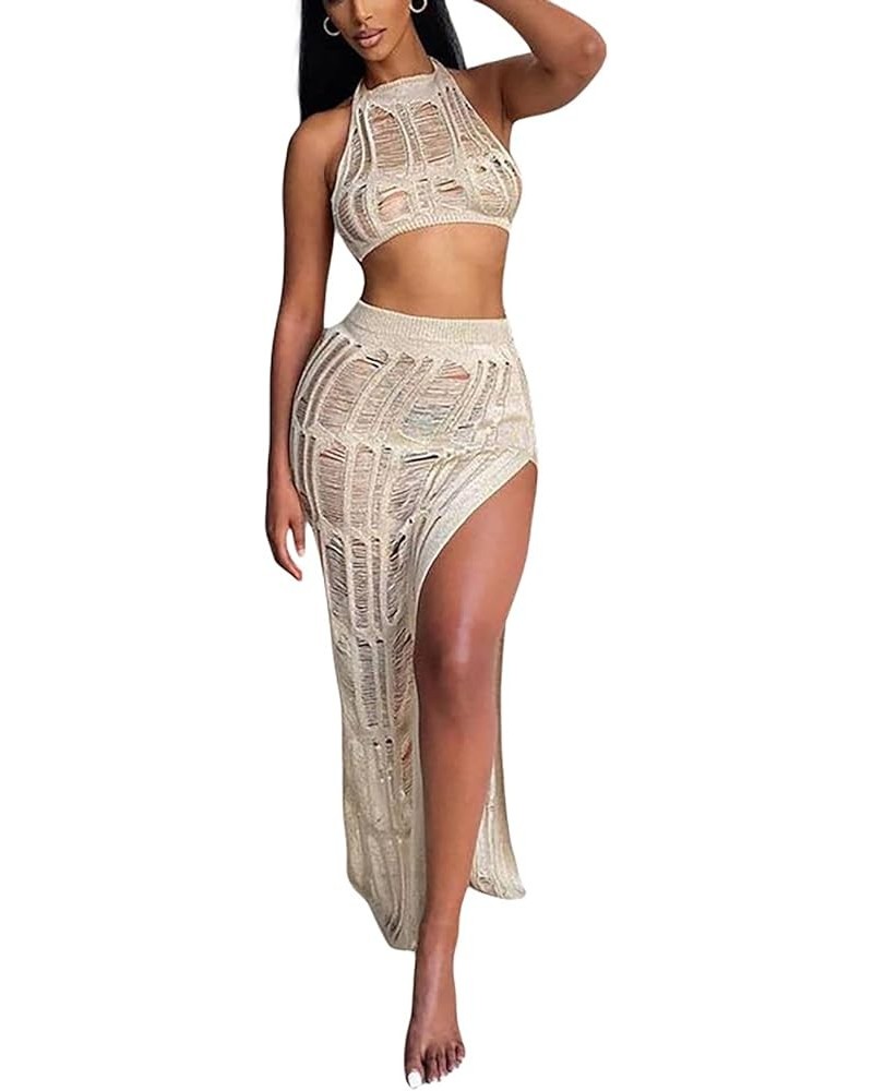 Women's Sexy Sheer Mesh Long Sleeve Beach Cover Up Hollow Out Backless Party Club Mini Dress Swimwear 3-beige $19.44 Swimsuits