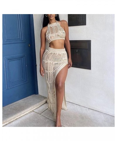 Women's Sexy Sheer Mesh Long Sleeve Beach Cover Up Hollow Out Backless Party Club Mini Dress Swimwear 3-beige $19.44 Swimsuits