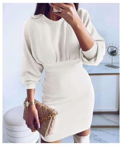 Women Knit Sweater Dress: Long Sleeve Knit Elasticity Slim Bodycon Mini Sweater Dress for Casual/Club White $14.52 Sweaters