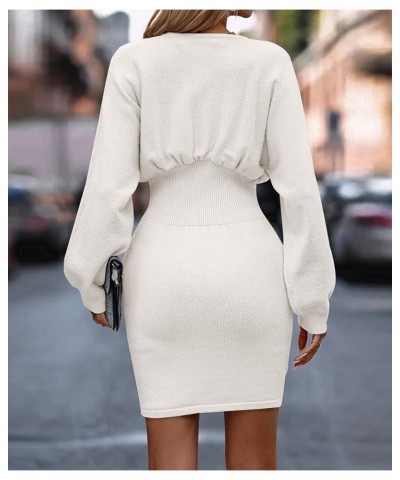 Women Knit Sweater Dress: Long Sleeve Knit Elasticity Slim Bodycon Mini Sweater Dress for Casual/Club White $14.52 Sweaters