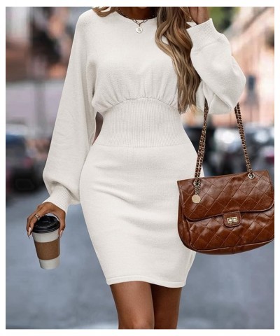 Women Knit Sweater Dress: Long Sleeve Knit Elasticity Slim Bodycon Mini Sweater Dress for Casual/Club White $14.52 Sweaters