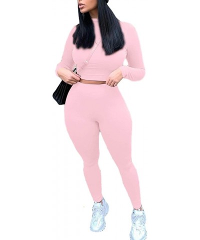 2 Piece Women Bodycon Tracksuit Outfits Set Long Sleeve Pullover Tops Legging Pants Ladies Solid Color Clothes Pink $11.75 Ac...