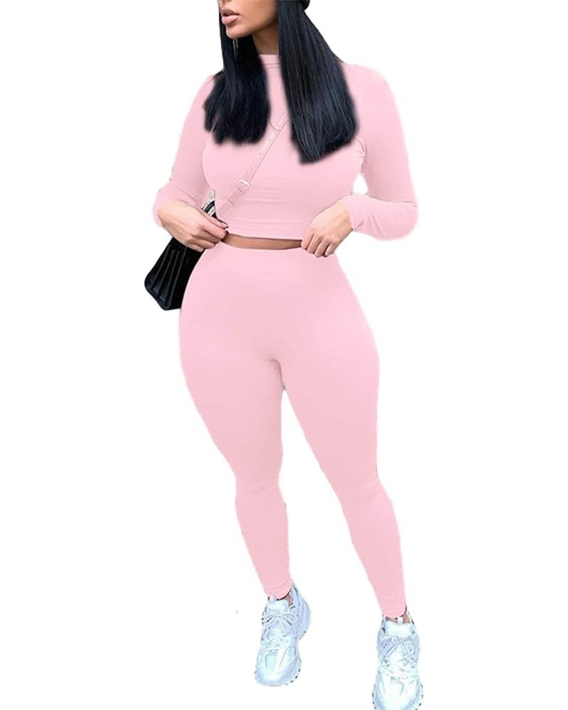 2 Piece Women Bodycon Tracksuit Outfits Set Long Sleeve Pullover Tops Legging Pants Ladies Solid Color Clothes Pink $11.75 Ac...