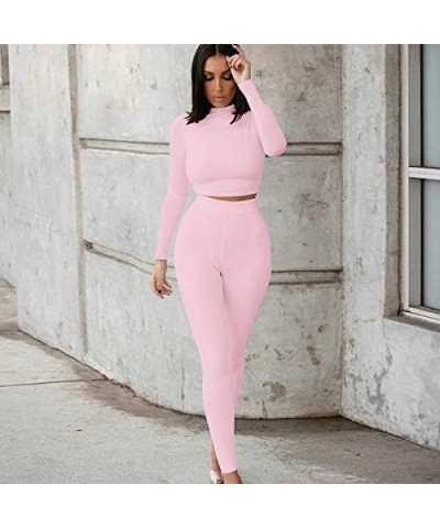 2 Piece Women Bodycon Tracksuit Outfits Set Long Sleeve Pullover Tops Legging Pants Ladies Solid Color Clothes Pink $11.75 Ac...