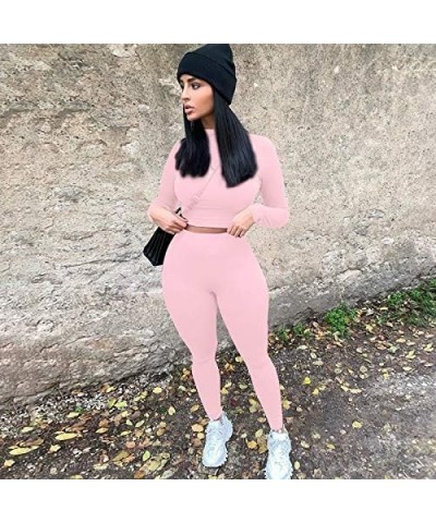 2 Piece Women Bodycon Tracksuit Outfits Set Long Sleeve Pullover Tops Legging Pants Ladies Solid Color Clothes Pink $11.75 Ac...