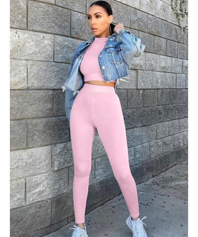 2 Piece Women Bodycon Tracksuit Outfits Set Long Sleeve Pullover Tops Legging Pants Ladies Solid Color Clothes Pink $11.75 Ac...