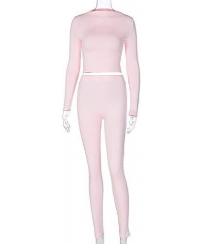 2 Piece Women Bodycon Tracksuit Outfits Set Long Sleeve Pullover Tops Legging Pants Ladies Solid Color Clothes Pink $11.75 Ac...