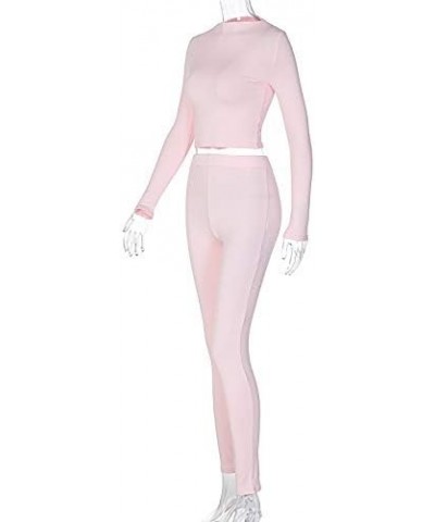 2 Piece Women Bodycon Tracksuit Outfits Set Long Sleeve Pullover Tops Legging Pants Ladies Solid Color Clothes Pink $11.75 Ac...