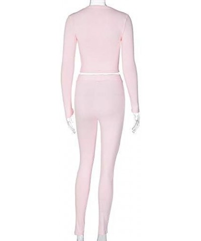 2 Piece Women Bodycon Tracksuit Outfits Set Long Sleeve Pullover Tops Legging Pants Ladies Solid Color Clothes Pink $11.75 Ac...