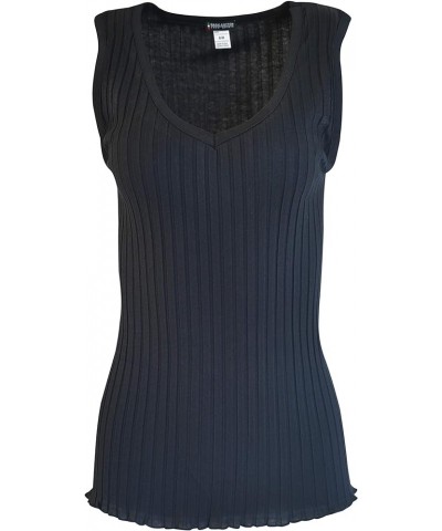 Premium Quality 100% Cotton Ribbed Women's Lace Trim Tank Top. Proudly Made in Italy. Nero / V-neck $17.84 Tanks