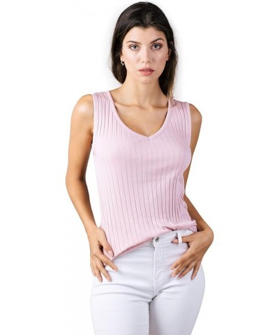 Premium Quality 100% Cotton Ribbed Women's Lace Trim Tank Top. Proudly Made in Italy. Nero / V-neck $17.84 Tanks