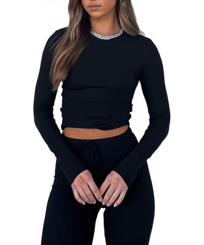 Women Casual Slim Fitted Basic Crop Tops Long Sleeve Crewneck Solid Shirts Y2K Pullovers Tight Tee Tops Bb Black Solid $8.95 ...