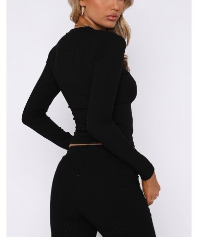 Women Casual Slim Fitted Basic Crop Tops Long Sleeve Crewneck Solid Shirts Y2K Pullovers Tight Tee Tops Bb Black Solid $8.95 ...