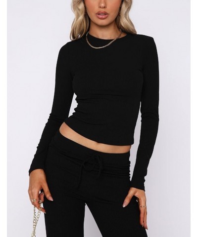 Women Casual Slim Fitted Basic Crop Tops Long Sleeve Crewneck Solid Shirts Y2K Pullovers Tight Tee Tops Bb Black Solid $8.95 ...