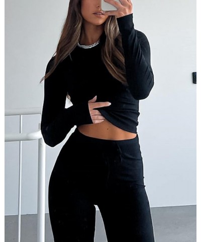 Women Casual Slim Fitted Basic Crop Tops Long Sleeve Crewneck Solid Shirts Y2K Pullovers Tight Tee Tops Bb Black Solid $8.95 ...