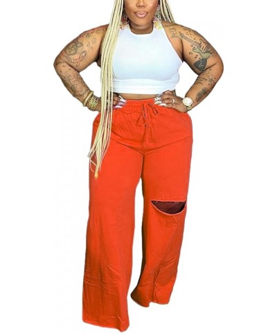 Women 2 Piece Outfits Wide Leg Long Pants Set Front Crop Tops High Waist Tracksuits Long Sleeve Jumpsuits 07 Orange $16.40 Ac...