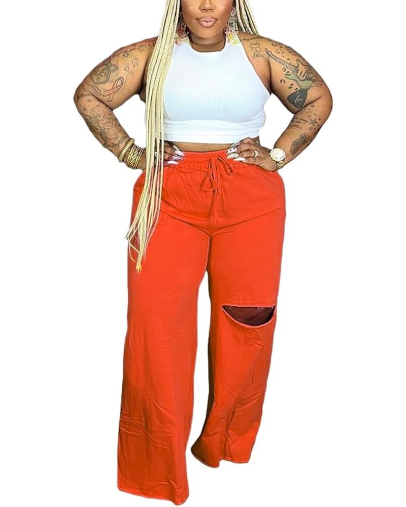 Women 2 Piece Outfits Wide Leg Long Pants Set Front Crop Tops High Waist Tracksuits Long Sleeve Jumpsuits 07 Orange $16.40 Ac...