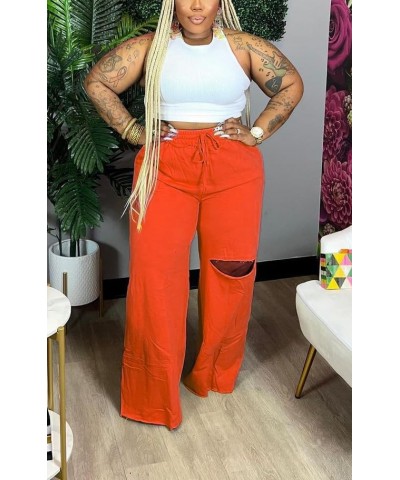 Women 2 Piece Outfits Wide Leg Long Pants Set Front Crop Tops High Waist Tracksuits Long Sleeve Jumpsuits 07 Orange $16.40 Ac...