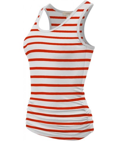 Women's Workout Tank Top Shirt - Racerback Casual Slim Fit Shirring Tops for Gym, Exercise, Yoga, Hiking Stripe Orange $12.67...