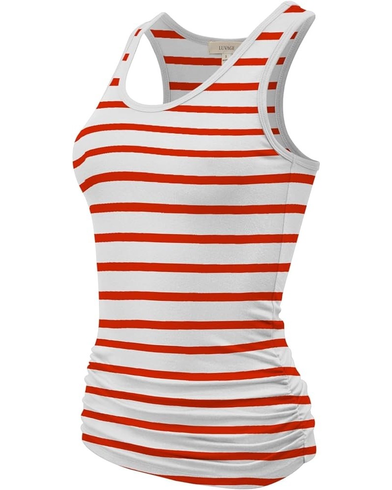 Women's Workout Tank Top Shirt - Racerback Casual Slim Fit Shirring Tops for Gym, Exercise, Yoga, Hiking Stripe Orange $12.67...