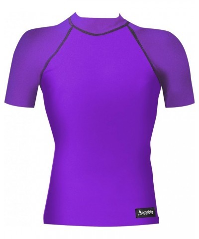 Nylon Short Sleeve Rash Guard, Solid Colors Purple $16.17 Swimsuits