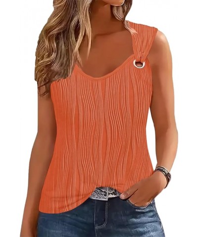 Women Summer Tops 2023 Casual Spaghetti Strap Tank Tops 2024 Trendy Lace Loose Fit Sleeveless Shirts B Orange $12.48 Tanks