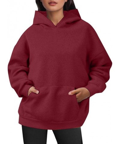 Womens Oversized Hoodies Fleece Sweatshirts Long Sleeve Sweaters Pullover Fall Clothes with Pocket Red $14.27 Hoodies & Sweat...