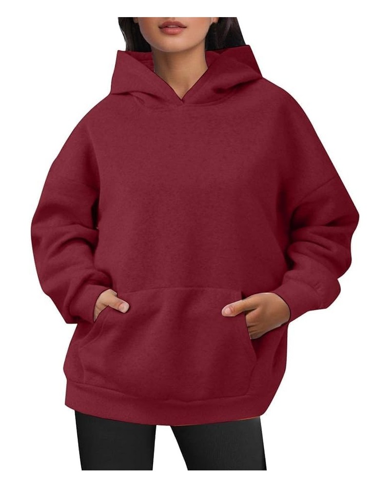 Womens Oversized Hoodies Fleece Sweatshirts Long Sleeve Sweaters Pullover Fall Clothes with Pocket Red $14.27 Hoodies & Sweat...