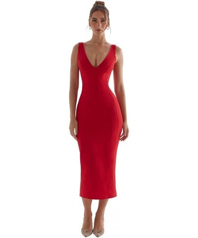 Sleeveless Deep V Neck Summer Bodycon Maxi Long Evening Cocktail Dress Red $15.50 Dresses