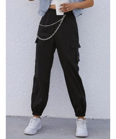 Women's Baggy Cargo Pants Casual Streetwear Solid Color Elastic High Waisted Jogger Pants with Pockets Lblack $10.79 Pants