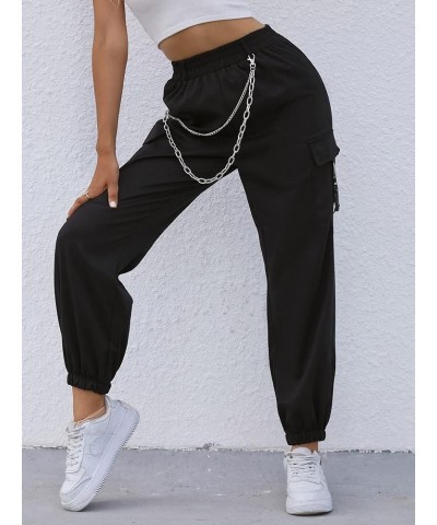 Women's Baggy Cargo Pants Casual Streetwear Solid Color Elastic High Waisted Jogger Pants with Pockets Lblack $10.79 Pants