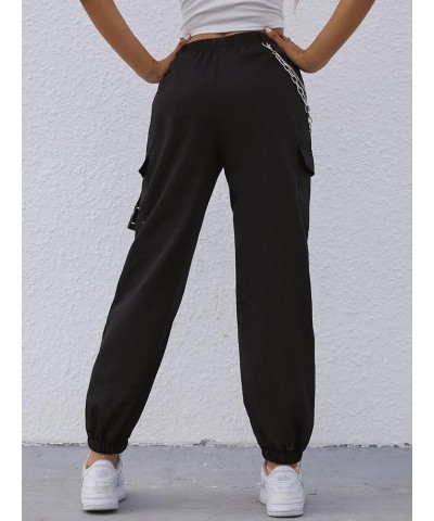 Women's Baggy Cargo Pants Casual Streetwear Solid Color Elastic High Waisted Jogger Pants with Pockets Lblack $10.79 Pants