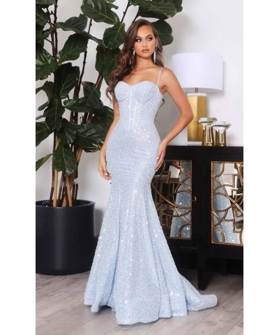 Sequin Mermaid Prom Dresses for Women Long Spaghetti Straps Glitter Corset Formal Evening Party Dress Sage Green $40.56 Dresses