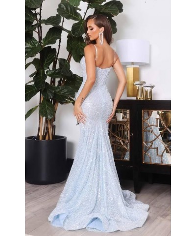 Sequin Mermaid Prom Dresses for Women Long Spaghetti Straps Glitter Corset Formal Evening Party Dress Sage Green $40.56 Dresses