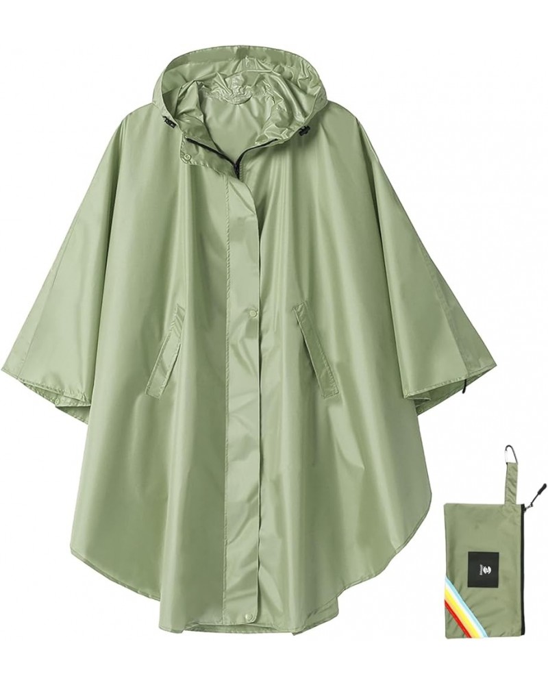 Unisex Rain Poncho Hooded Waterproof Raincoat for Adults Women B-green(with Zipper) $11.75 Coats