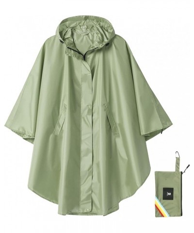 Unisex Rain Poncho Hooded Waterproof Raincoat for Adults Women B-green(with Zipper) $11.75 Coats