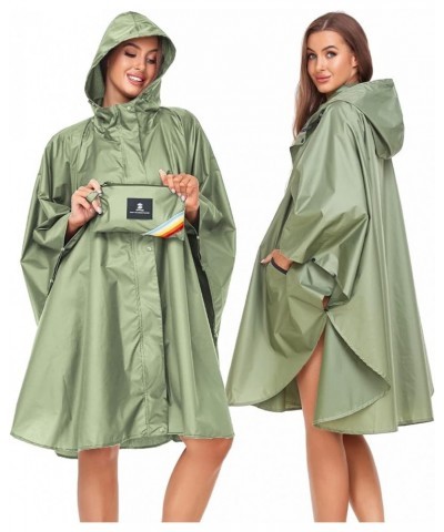 Unisex Rain Poncho Hooded Waterproof Raincoat for Adults Women B-green(with Zipper) $11.75 Coats