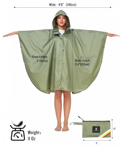 Unisex Rain Poncho Hooded Waterproof Raincoat for Adults Women B-green(with Zipper) $11.75 Coats