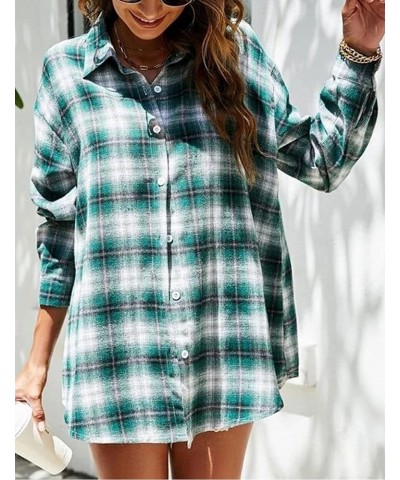 Oversized Flannels Plaid Shirts for Women Buffalo Plaid Long Sleeve Button Down Shirts Blouse Tops White Green $13.23 Blouses